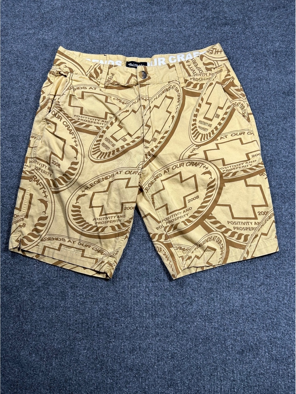 Pink Dolphin Men's Graphic Shorts Size 34 Yellow Polyester